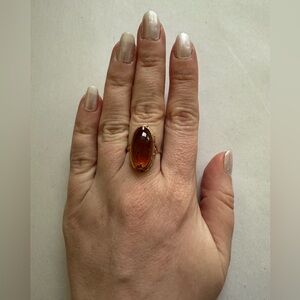 Vintage Soviet Russian USSR Solid Rose Gold 583 14k Cocktail Ring Baltic Amber